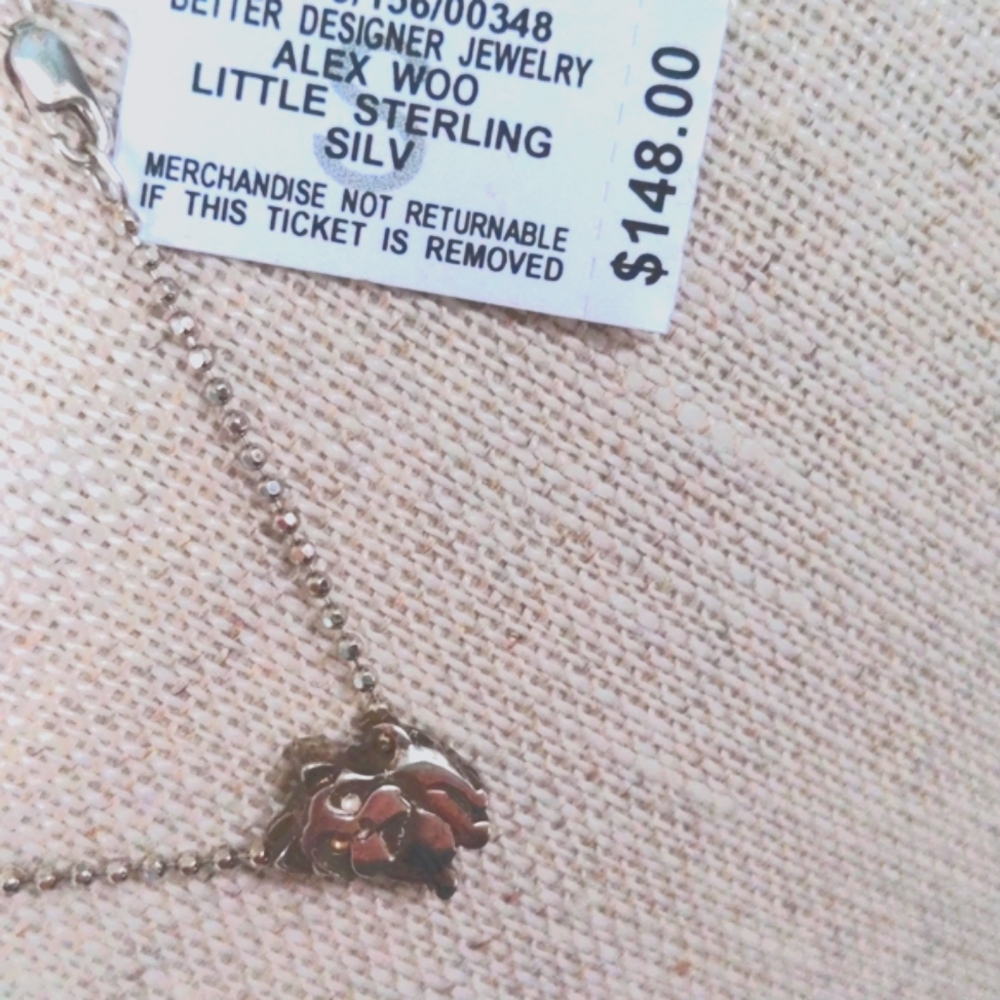 Alex Woo Sterling Silver Pendant.  NWT, Yorkie Dog, 16" Beaded Chain. Boxed - Picture 5 of 6